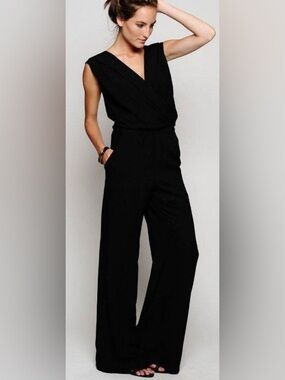Anthropologie Piper Gore Black Wide-Leg Jumpsuit Size Large